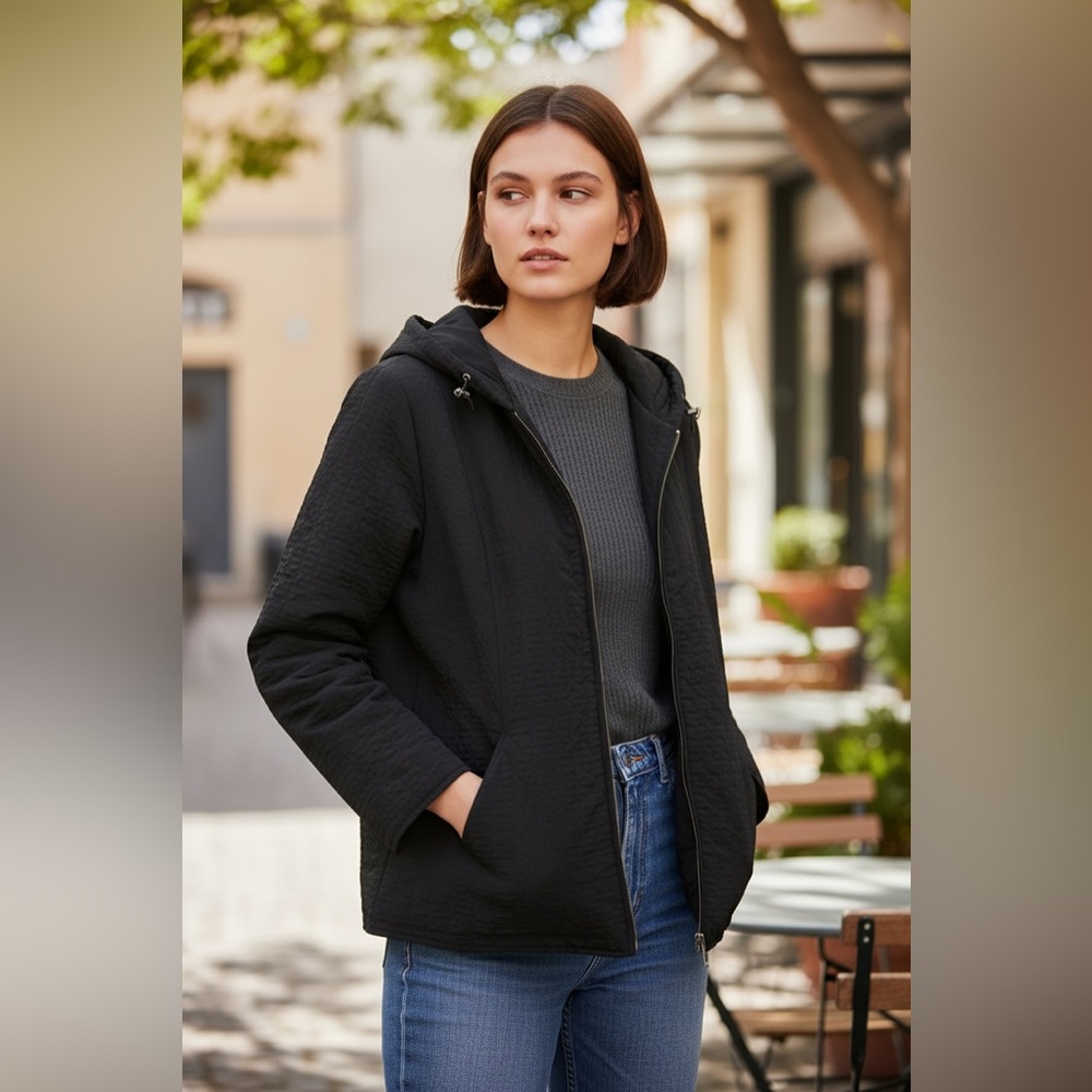 ESPRIT Textured Utility Jacket L 22” p2p Black Vintage 1990-2000 NWOT